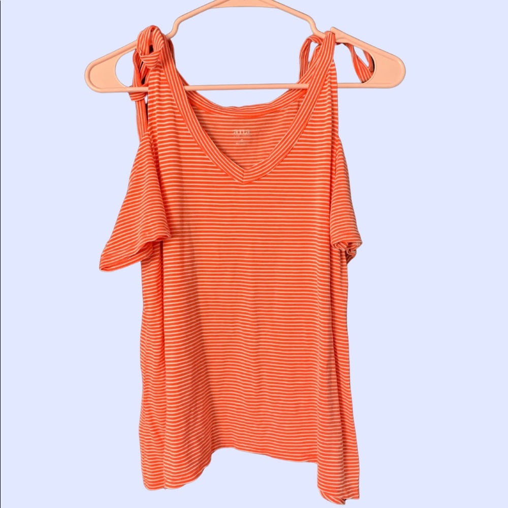 a.n.a Cold Shoulder Short-Sleeved Top, Bright Orange and White Stripes